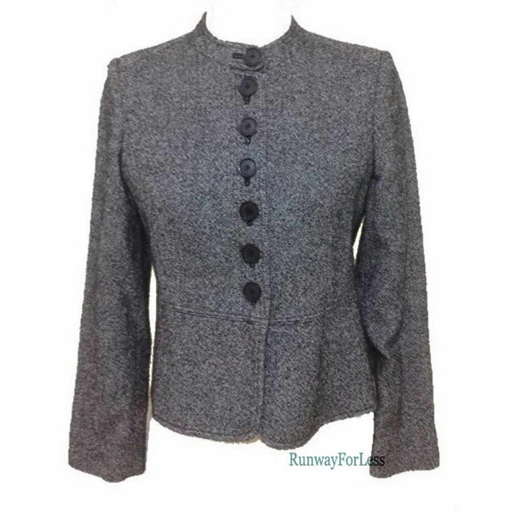 BURBERRY LONDON WOMAN GRAY BLACK TWEED WOOL PEPLUM CROP JACKET BLAZER SZ US 4